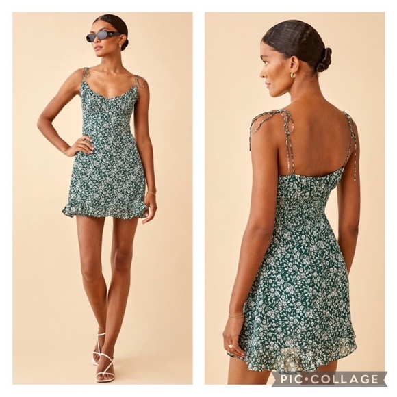 Reformation 2 Esther Green Floral Mini Dress - Picture 3 of 14